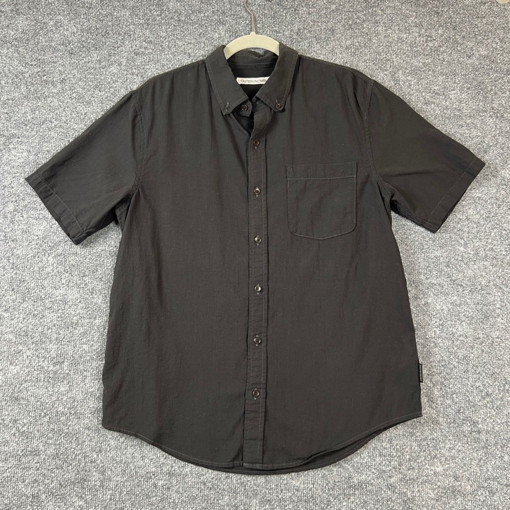 Outerknown Shirt Mens Medium Black Organic Cotton Short Sleeve Button Down